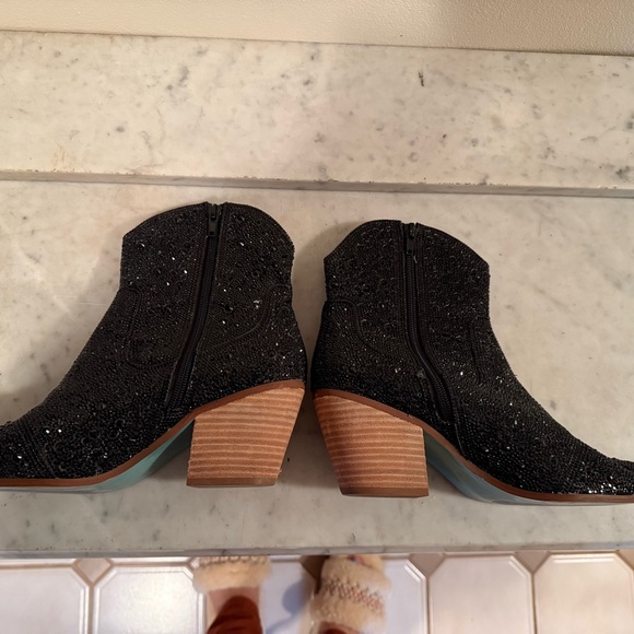Betsy Johnson Black Rhinestone Ankle Boots - Picture 3 of 6